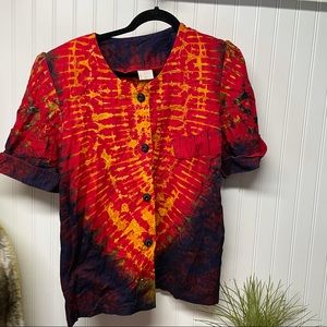 Vintage button down tie dye shirt Size Large